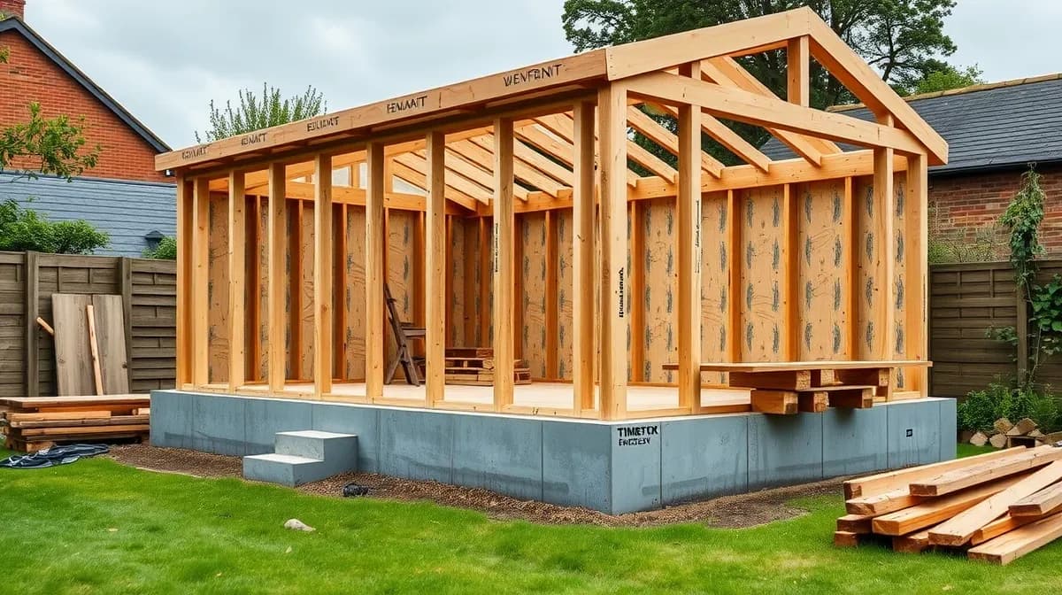 Timber frame garden room under construction